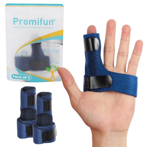 Promifun Finger Braces, 2 Pack Trigger Finger Splints for Straightening, Mallet Finger and Broken Finger, Finger Straighteners Provide Support and Relieve Pain - Blue