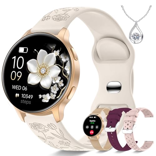 Iaret Smart Watch for Women, 1.27" HD Fitness Tracker with 4 Bands & Necklace Gift Set, Heart Rate SpO2 Sleep Monitor, 120+ Sport Modes, Call & Notifications, Smartwatch for Android iPhone, 40mm Starlight