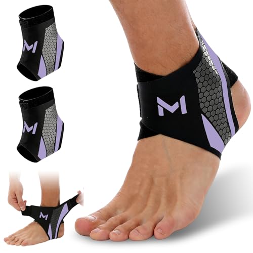 2 Pack Ankle Brace Compression Support Stabilizer for Men Women, Adjustable Lace up Ankles Sock,Basketball Ankle with Straps for Breathable Support for Sports Training and Daily Activity Purple
