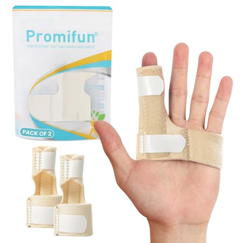 Promifun Finger Braces, 2 Pack Trigger Finger Splints for Straightening, Mallet Finger and Broken Finger, Finger Straighteners Provide Support and Relieve Pain - Khaki
