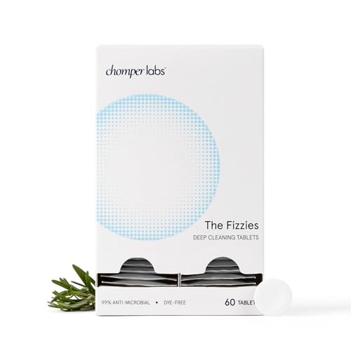 Chomper Labs Fizzies Dental Appliance Cleaning Tablets | Dye-Free, Enzyme-Powered Formula with Tea Tree Oil | Retainers, Aligners, Night Guards, Dentures & Mouth Guards | 60 Tablets | FSA HSA Eligible