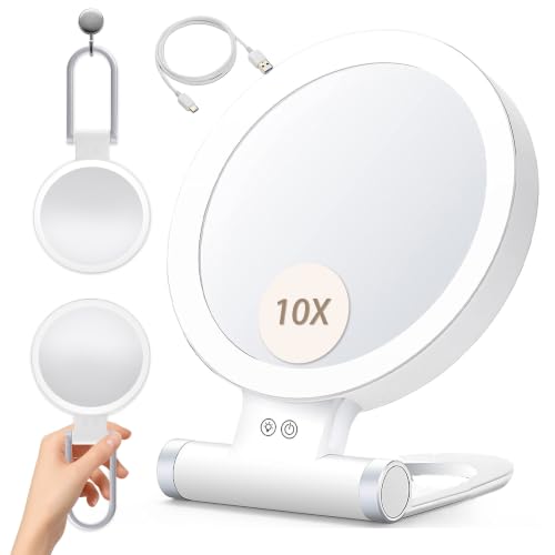 Lighted Makeup Mirror with 1X/10X Magnification, Double-Sided