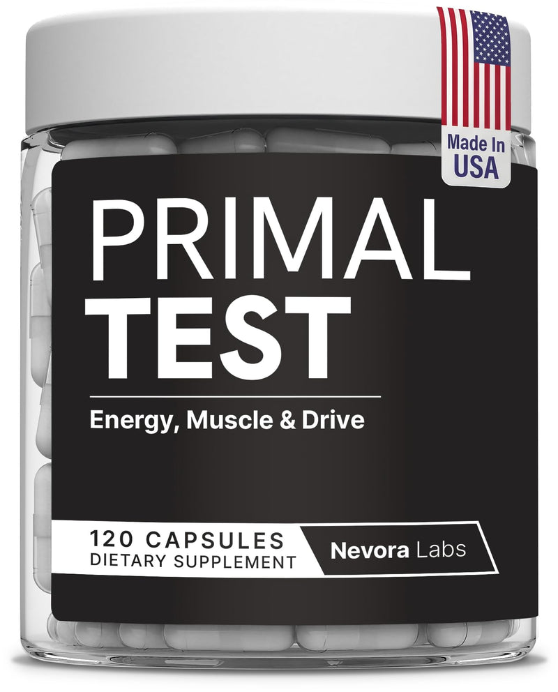 Primal Testosterone Booster for Men – Energy, Muscle & Drive Support with Ashwagandha, Tongkat Ali & Horny Goat Weed – Testosterone Supplement for Men – 120 Capsules