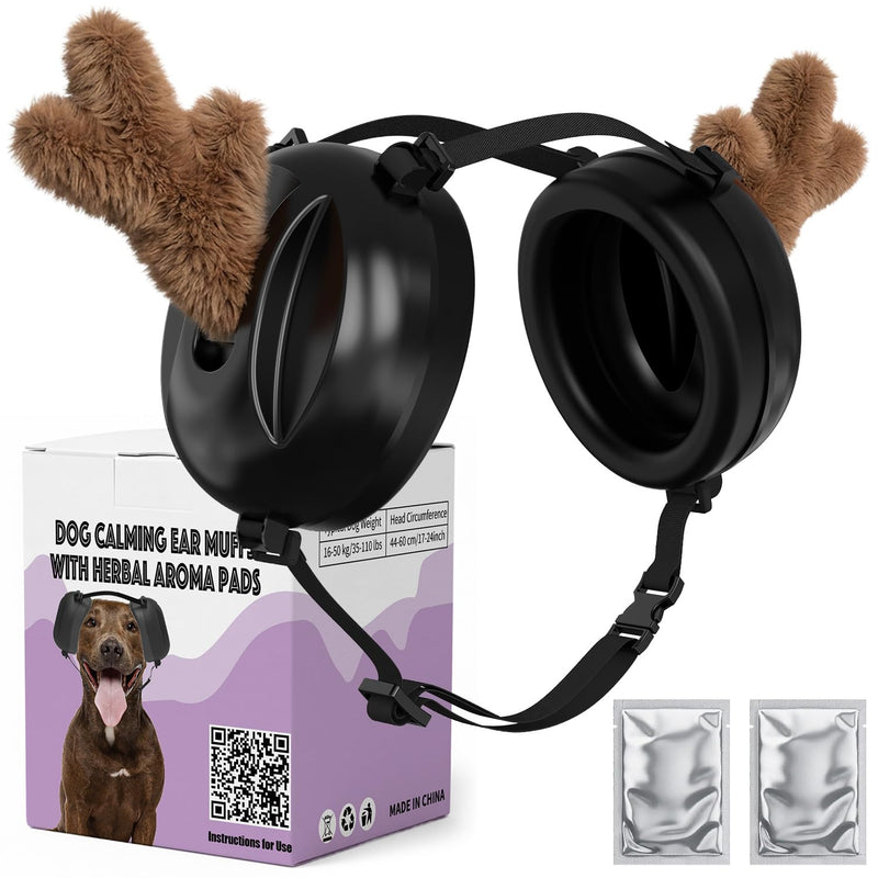 Dog Ear Muffs Noise Protection, Oval Design for Dogs Noise Cancelling for Fireworks Thunder, with Antlers & Calming Scent Pads, Dog Anxiety Ear Muffs for Medium Large Dogs
