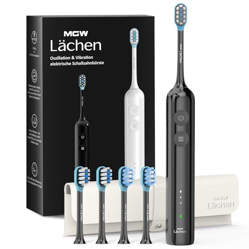 MGW Electric Toothbrush - Sonic Electric Toothbrush for Adults,Smart Timers & 3 Modes (3 Intensity Levels Each), IPX8 Waterproof, 4 Brush Heads, Travel Case, Black