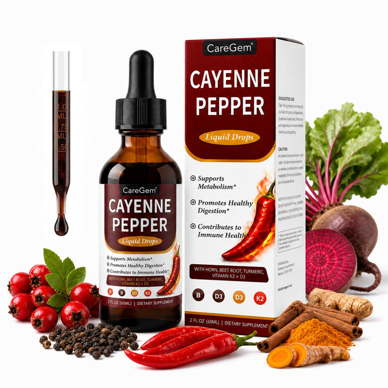 Cayenne Pepper Drops with Vitamin D3 K2 MK-7-30:1 Organic Beetroot & Hawthorn Berberine, Turmeric, Panax Ginseng - 2 Fl Oz