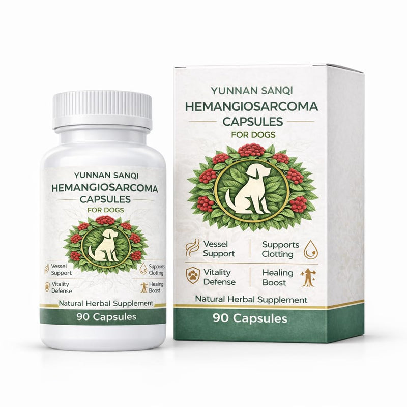 Yunnan Sanqi Capsules for Dogs - Pure Herbal Quick Stop Bleeding & Blood Support for Hemangiosarcoma, Hemoabdomen, Pericardial Effusion, Severe Bruising, Ulcer-Related Bleeding, 90 Capsules