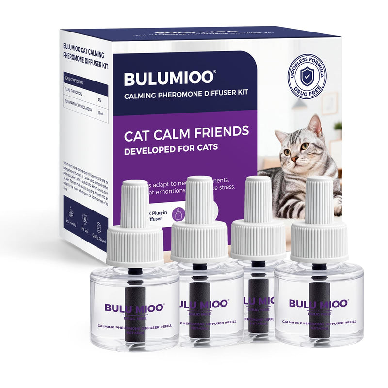 Cat Calming Pheromone Refills (120-Day Supply) – 4 x 48ml Replacement Vials ONLY (Diffuser Not Included) – Helps Reduce Urine Spraying & Scratching – Unscented Stress Relief