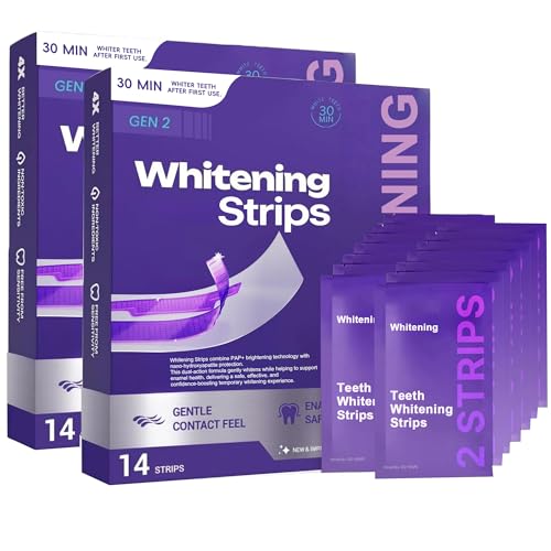 2 Pack 28 Strips Purple Teeth Whitening Strips, Gentle Daily Use for Stain Care and Natural Shine, Portable for Home and On the Go
