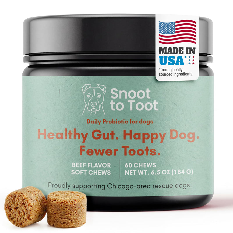 Dog Probiotics with Prebiotics, Digestive Enzymes, Pumpkin Fiber & Colostrum, Daily Gut Health Support for Diarrhea, Gas & Bloating, Six-Strain Probiotic Blend, 60 Beef Flavor Chews