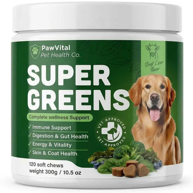 Super Greens Multivitamin Chews for Dogs – Dog Greens & Daily Dog Multivitamin with Spirulina, Chlorella, Probiotics & Enzymes for Immune, Gut, Skin & Energy Support – Beef Liver – 150 Chews