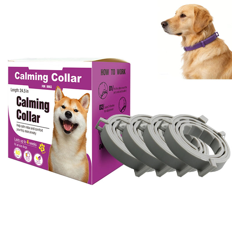 Calming Collar for Dogs, Dog Collar 60-Day Adjustable Calming Collars for Small Medium Large Dogs, 24.5 Inch Comfort Fit Collar 4PCS (Gray) Gray
