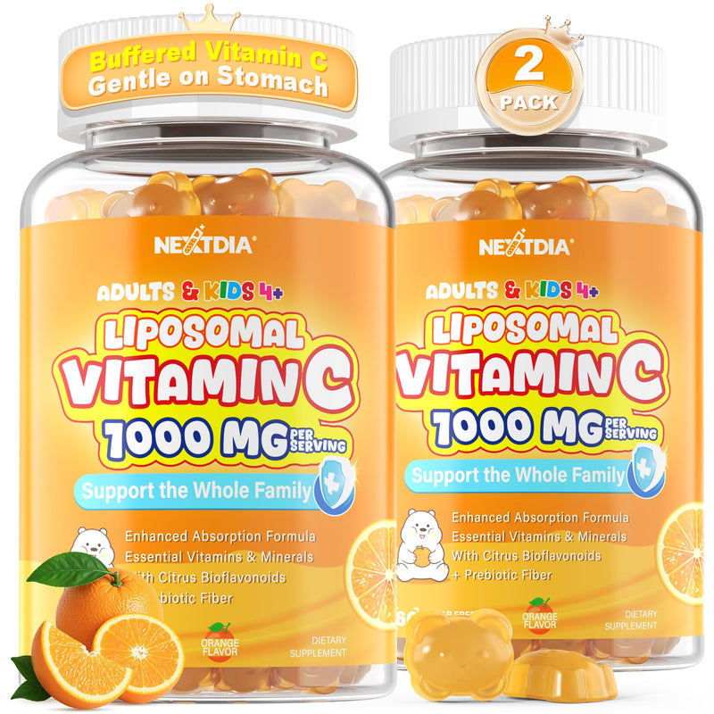 Liposomal Vitamin C Gummies 500mg 1000mg for Kids & Adults, Sugar Free | 3 Forms of Vitamin C + Zinc, D3, Iron, Gentle Buffered Chewable Vit C Supplement, Immune Support, High Absorption, 120 Count 60 Count (Pack of 2)