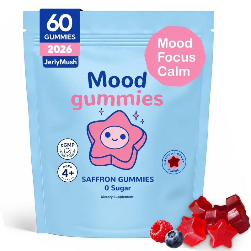 Saffron Gummies for Kids - Saffron with GABA, Passion Flower & St Johns Wort, Sugar Free, Support Mood & Focus Calm Gummies, Natural Berry Flavor (60 Gummies)