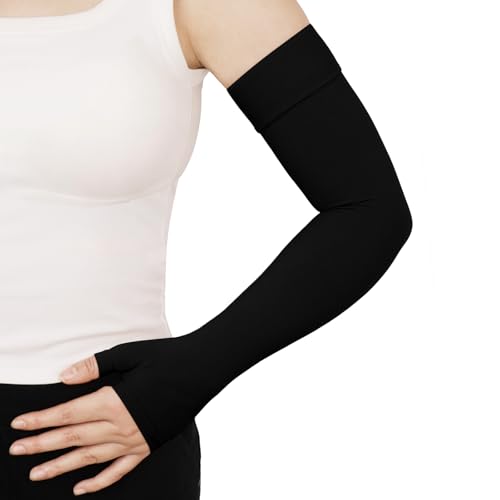 Lymphedema Compression Arm Sleeves for Women Men 20-30 mmHg, Single Medium Black(Single)