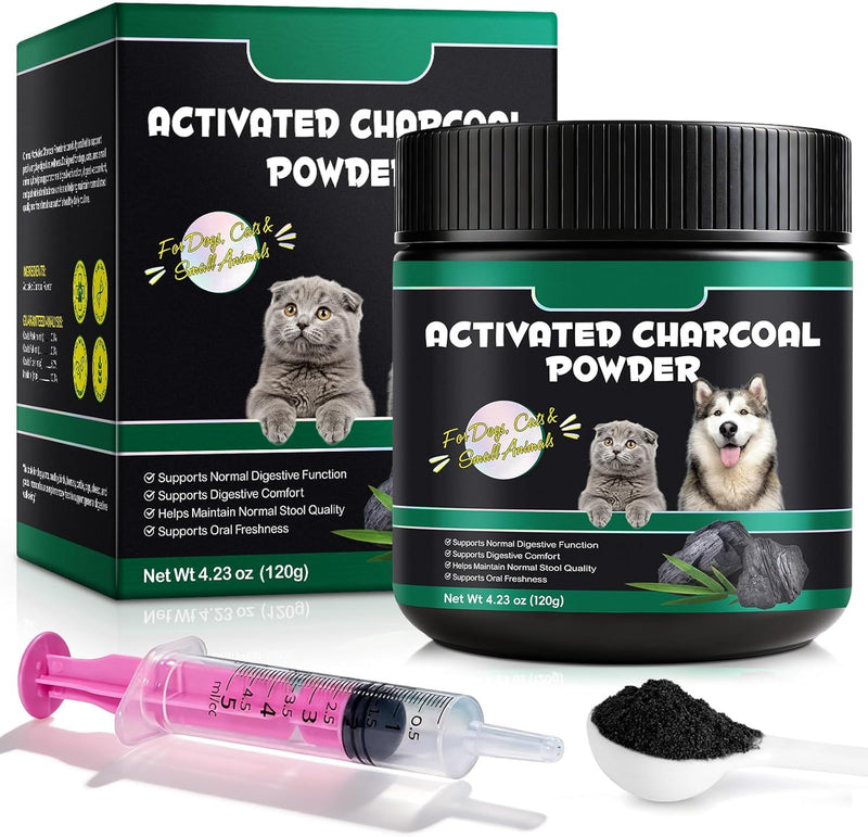 Activated Charcoal for Dogs & Cats – 120g Powder for Digestive Health & Normal Stool – Single Ingredient, Non-GMO, Gluten-Free Pet Supplement