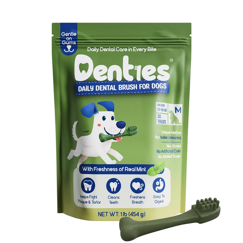 Dental Chews for Dogs–Vet Recommended Dental Dog Treats for Regular/Medium Dogs(23 to 50 lbs),Cleans Teeth, Freshens Breath,Reduce Plaque,Mint Chicken & Beef Recipe,16 oz Pack,30 Count MEDIUM.