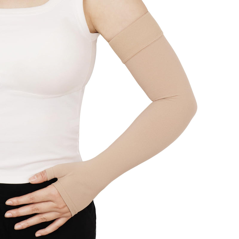 Lymphedema Compression Arm Sleeves for Women Men 20-30 mmHg, Single Medium Beige(Single)
