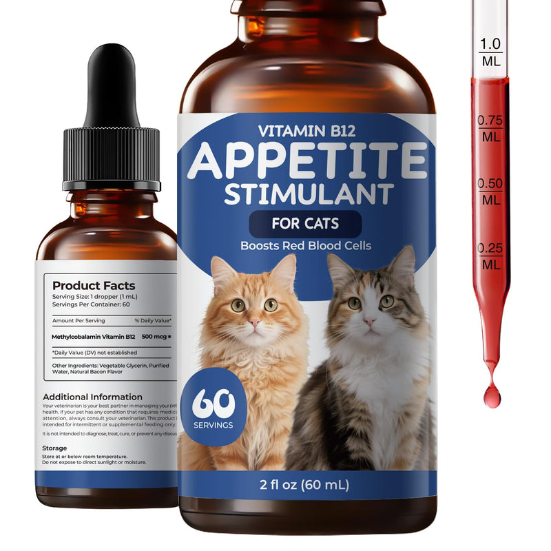 Appetite Stimulant Drops for Cats – Vitamin B12 Liquid with Methylcobalamin, Supports Appetite, Energy & Metabolism, Helps Picky or Low-Energy Cats Eat & Thrive, 2 fl oz