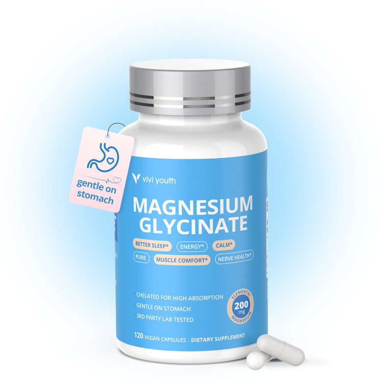 Magnesium Glycinate 200mg for Men & Women, High Absorption 120ct | Gentle on Stomach & 100% Chelated Magnesium for Deep Sleep, Muscle Cramps & PMS. 3rd Party Tested, Vegan, Non-GMO, No Fillers