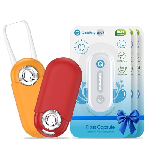 UpFlosser C1S Value Color Duo Bundle, 2 UpFlosser C1S + 3 Extra Unflavored Floss Capsules, Reusable Auto-Restringing Flosser for Quick & Deep Clean (Lava Red + Twilight Orange)
