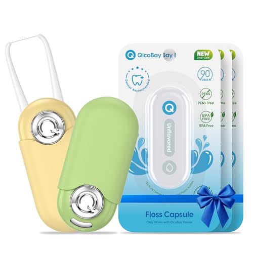 UpFlosser C1S Value Color Duo Bundle, 2 UpFlosser C1S + 3 Extra Unflavored Floss Capsules, Reusable Auto-Restringing Flosser for Quick & Deep Clean (Reef Green + Sand Yellow)