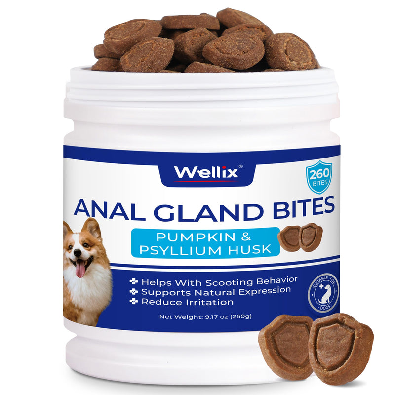Wellix Anal Gland Chews for Dogs (9.17 oz), Dog Gland Supplement to Support Stool Quality, Dog Probiotics for Digestive & Gut Health - Rich in Pumpkin & Dietary Fiber - Chicken Flavor 9.17 oz