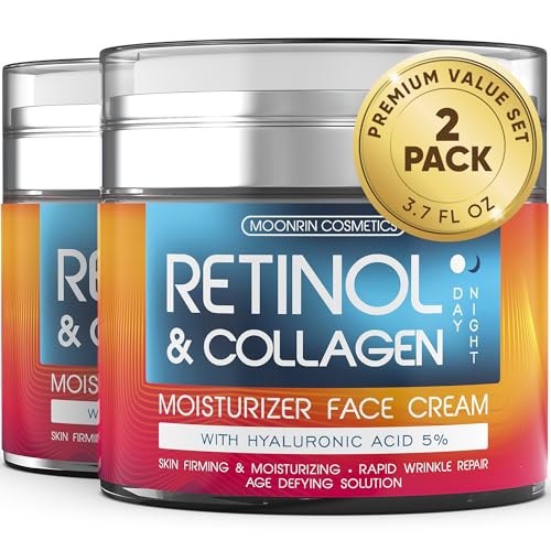 Retinol Cream for Face 2-Pack – Anti-Aging Moisturizer with Hyaluronic Acid & Collagen, Day & Night Face Cream for Wrinkles & Fine Lines, 3.7 Oz (Pack of 2) 3.7 Ounce (Pack of 2)