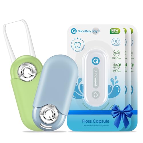 UpFlosser C1S Value Color Duo Bundle, 2 UpFlosser C1S + 3 Extra Unflavored Floss Capsules, Reusable Auto-Restringing Flosser for Quick & Deep Clean (Reef Green + Wave Blue)