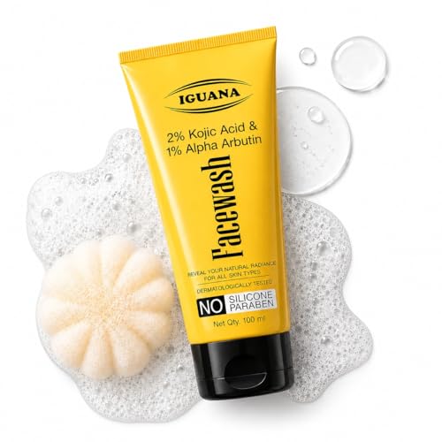 Iguana Skin Brightening Face Wash for Men & Women, Deep Cleansing Daily Face Cleanser, Helps Improve Dull & Uneven Looking Skin, Refreshing Glow Face Wash for All Skin Types, 100ml FACEWASH KOJIC