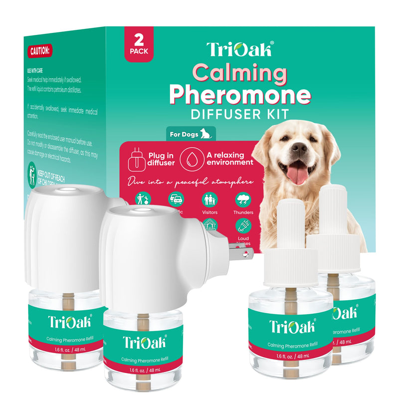 Calming Diffuser for Dog: Appeasing Dog Pheromones Calming Diffuser Plug in Kit for Separation Anxiety, Stress Chewing, Peeing Accidents, 2 Diffusers + 2 Refills Teal
