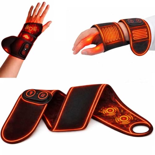 2026 Upgraded 3000mAh Rechargeable Heated Brace with Vibration & Adjustable Heat, Wrist Pain Relief for Home or WorkCordless Wrist Massager for Carpal Tunnel
