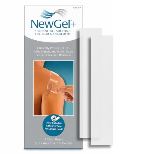 Advanced Silicone Scar Treatment Sheets for OLD, NEW Scars, Surgery, Keloids, C-Section, Burns, by NewGel Plus by MyNew Gel, 1" x 6" Sheet (2 Count) - CLEAR