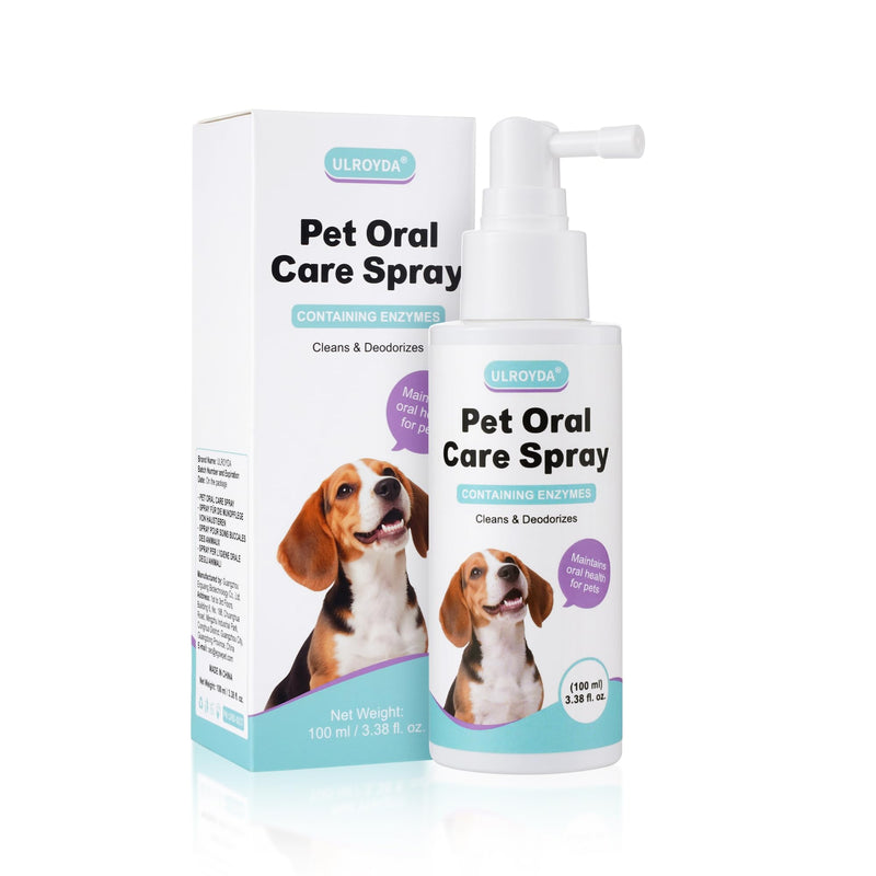 Pet Dental Spray for Dogs & Cats - Fragrance-Free Triple Enzyme & Probiotics Oral Care Mist, Dog Teeth Cleaning, Bad Breath & Tartar Plaque Support, Dental Water Additive for Pet Supplies, 3.38 oz