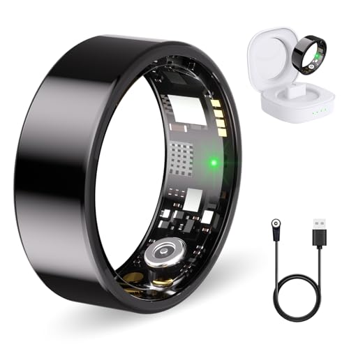 Smart Ring for Women Men Fitness Ring with Heart Rate, Blood Oxygen, Sleep Monitor, Step Tracker, IP68 Waterproof Health Ring for iOS & Android,No Subscription Fee (Black, 7#) Black 7#