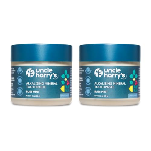 Uncle Harry’s Natural Products Bliss Mint Toothpaste 2 Pack (3 oz) – Alkalizing Mineral Tooth Powder, Fluoride-Free Natural Oral Care, Fresh Breath, Supports Healthy Teeth & Gums, Herbal Formula