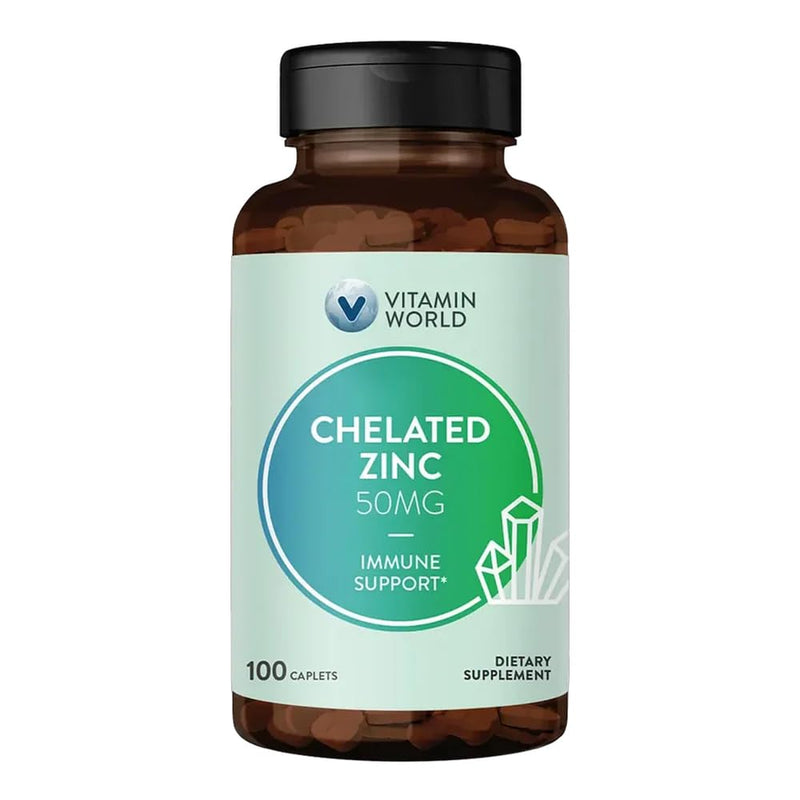 Vitamin World Chelated Zinc 50 mg, 100 Caplets | High Potency & Well Absorbed Chelated Zinc Supplement, Supports Immune & Antioxidant Health, Gluten-Free, 100 Days Supply 100 Count (Pack of 1)
