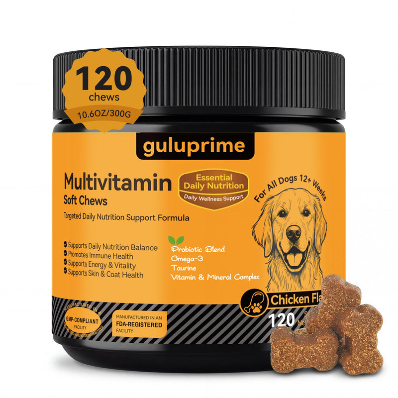 5-in-1 Advanced Multivitamin for Dogs - Daily Dog Vitamins with 1 Billion Probiotics, CoQ10, Lutein & Omega 3 - Skin, Coat, Heart, Eye & Gut Health Supplement - 120 Chews Chicken