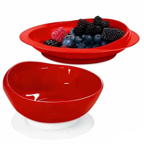 Non-Skid Suction Base Plates & Bowls Set, Adaptive Spill Proof Scoop Dinnerware for Elderly, Disabled, Parkinson’s, Dementia – Self-Feeding Aid，Red (Bowl+Plate) Red(bowl+plate)