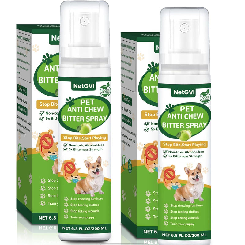 No Chew Spray for Dogs, Bitter Apple Spray for Dogs Cats Anti Chewing Licking from Furniture, Bandages, Dog Training & Behavior Aids Spray, Indoor & Outdoor Use, 200ML 2Pack
