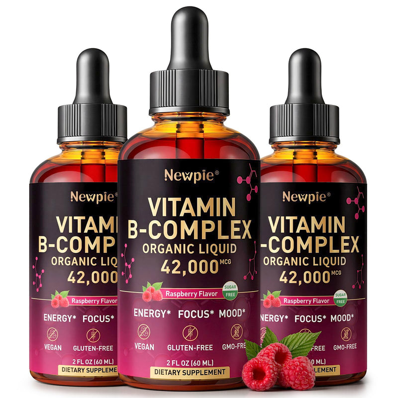 Vitamin B Complex Liquid Drops - B12 Methylcobalamin, B6, B1, Niacin & Folate, Biotin, Vitamin C, Choline, Inositol, CoQ10 & Taurine - Methylated Sublingual for Energy & Focus - Vegan, Organic 60 Fl Oz (Pack of 3)