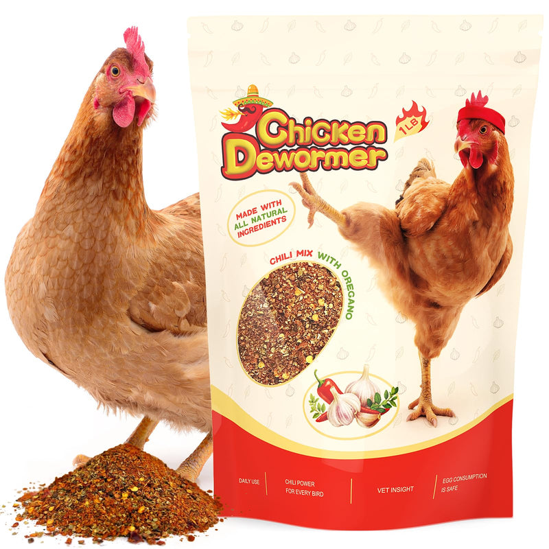 Natural Chicken Dewormer Powder for Laying Hens - Chili Mix, All-Natural Formula, Safe for Eggs & All Ages - 1 LB