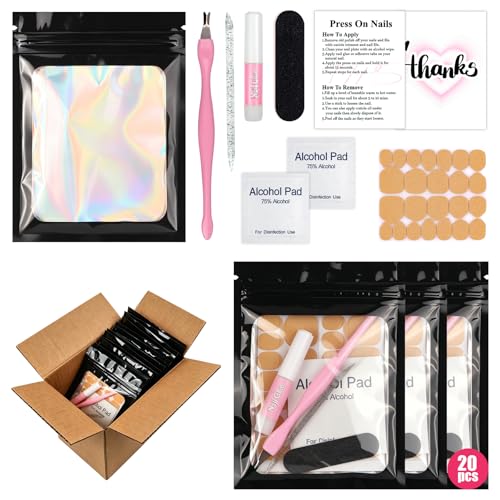 20 Sets 8-in-1 Press On Nail Prep Kit, Nail Prep Application Disposable Kit Black