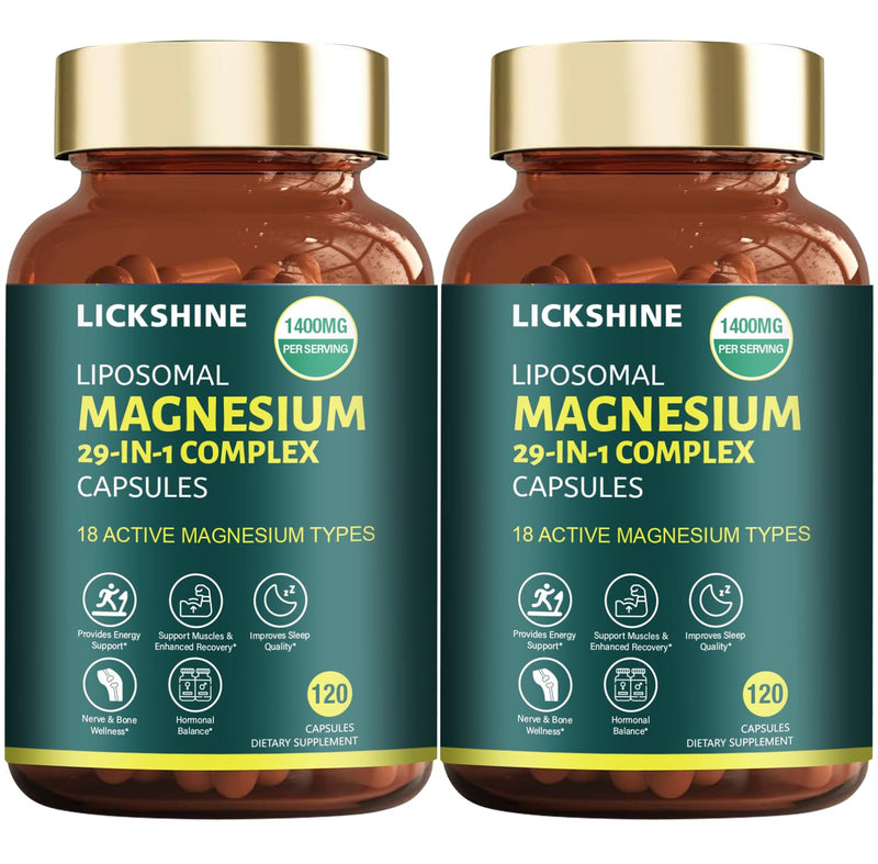 29-in-1 1400mg Liposomal Magnesium Complex for Women & Men Supplement with Glycinate Citrate Malate Oxide - 18 Types Magnesium with Vitamin D3, K2, B6, B12 & Coq10, Support Bone, Muscle, 240 Capsules 2 Packs