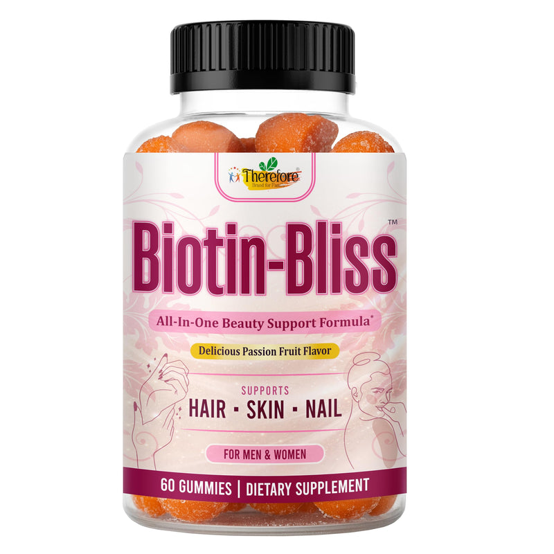 Therefore Hair Skin and Nails Gummies with Biotin 2500mcg, Collagen, Vitamin C, E & Zinc – Beauty Supplement for Women & Men – Daily Hair, Skin & Nail Wellness Support, 60 Gummies