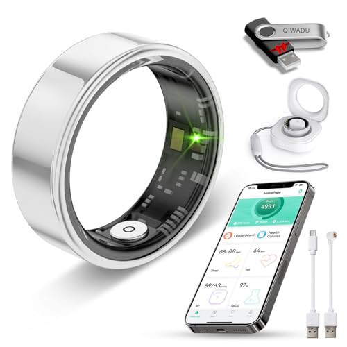 Smart Ring for Women Men Health Tracker - IP68 Waterproof Fitness Ring with Heart Rate/Blood Oxygen/Blood Pressure/Sleep Tracker/Step/Calories for iOS and Android,No Subscription Fee,Silver 12