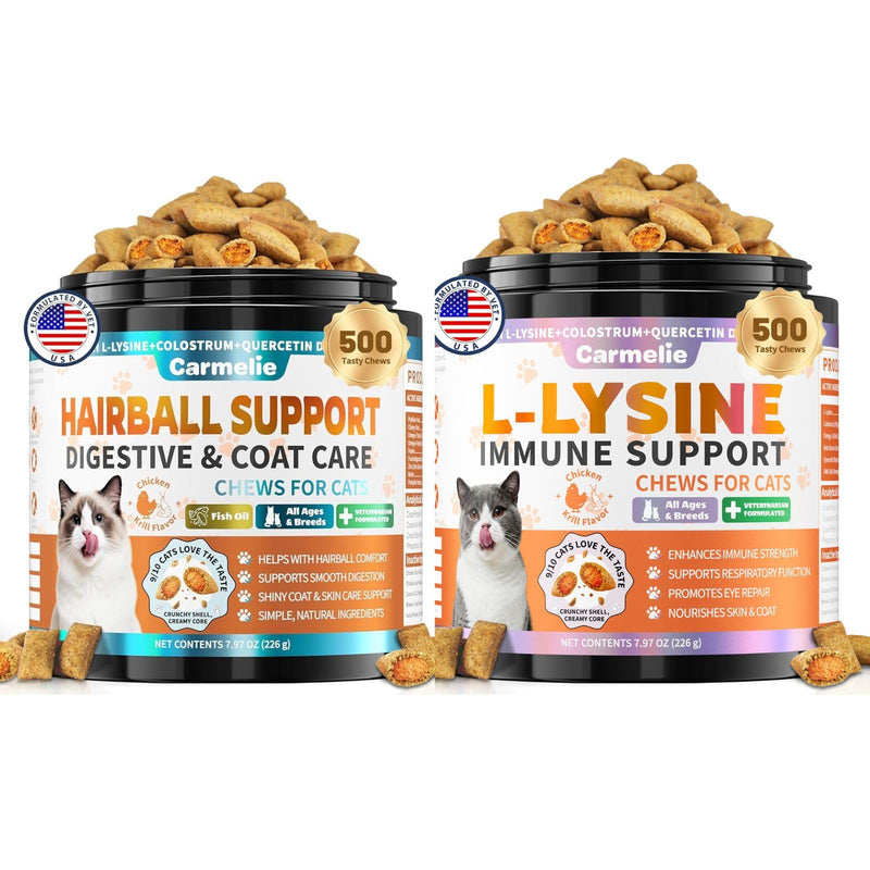 Cat Hairball & Calming Chews Bundle – 500 Hairball Support Chews + 500 Calming Chews for Cats – Digestive & Emotional Wellness