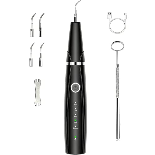 Sonic Dental Cleaner, Dental Cleaner with LED Light, 5 Modes Teeth Cleaning Tool, 3 Replaceable Heads for Home & Travel, IPX6 Waterproof