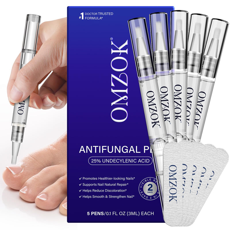 Toenail Fungus Treatment Extra Strength, Nail Fungus Pen, 25% Undecylenic Acid with added Tea Tree Oil, Jojoba, Clove Bud Oils & Aloe, Fast-Acting Solution for Toe & Fingernail Fungi, 5PCS blue