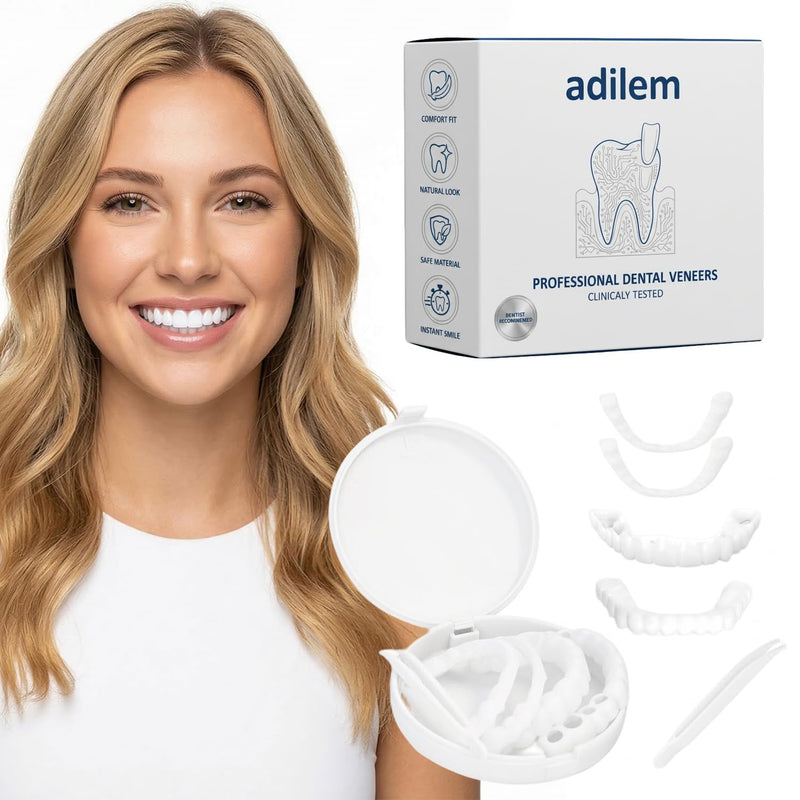 Snap On Veneers for Women & Men, Instant Smile Enhancer Cosmetic Teeth Covers, Natural White Temporary Dentures for Missing, Stained or Broken Teeth, Smile Restoration Kit with Portable Travel Case